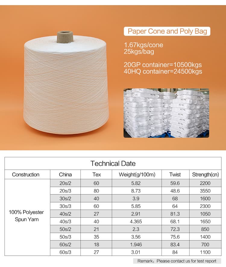 Cheap Ring spun Raw White 40_2 100 Polyester Yarn